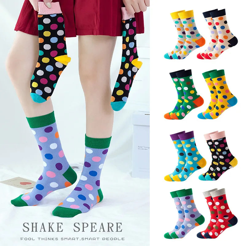 Women Crew Socks Funny Cute Cartoon candy color dot crew socks