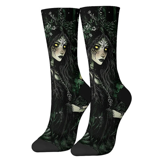 Men's fashion socks Fun crew socks, comfortable breathable socks, Mystery Girl Dark Goth style, novelty holiday party gifts.