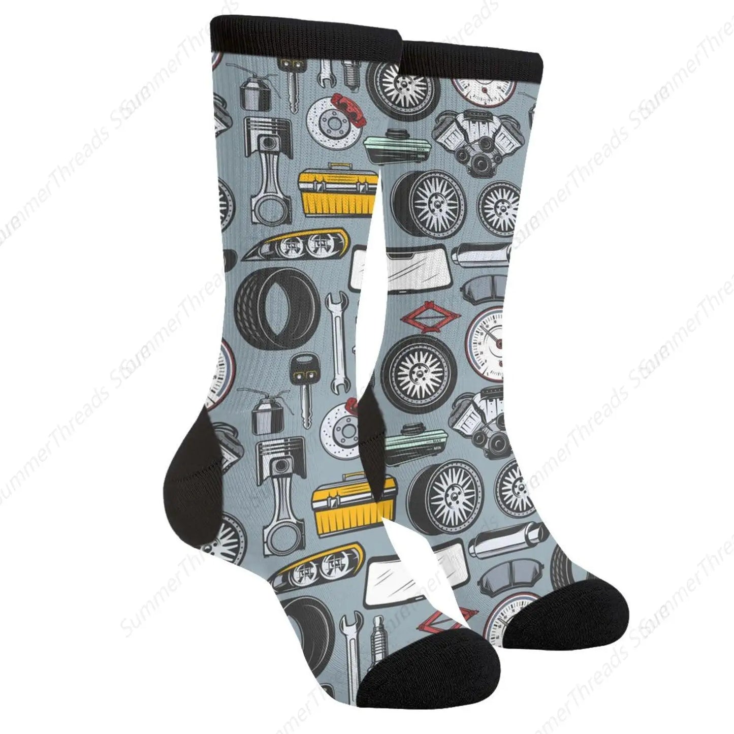 Car Mechanic Novelty Crew Socks Casual Crazy Funny Dress Socks For Women Men Teens Gift