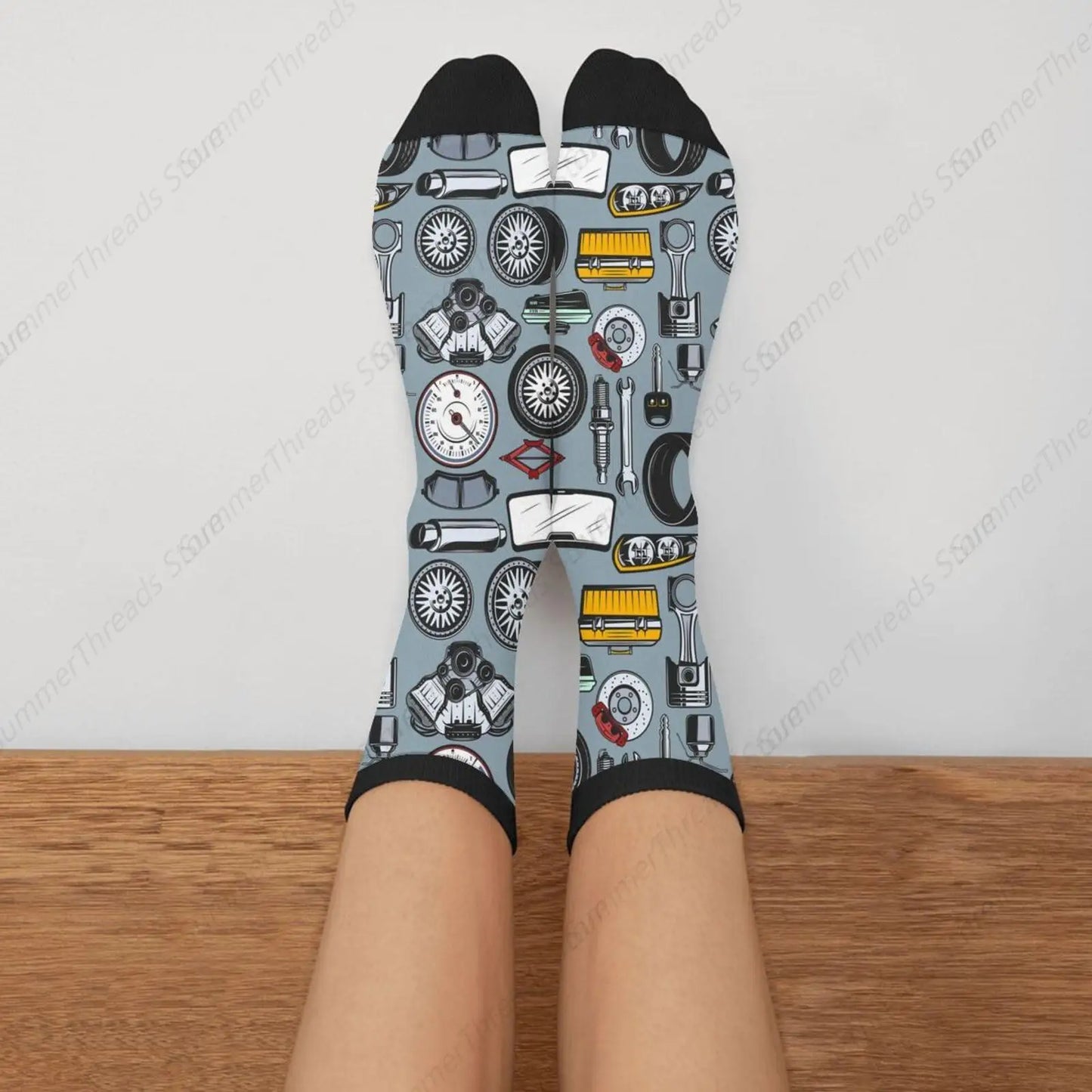 Car Mechanic Novelty Crew Socks Casual Crazy Funny Dress Socks For Women Men Teens Gift