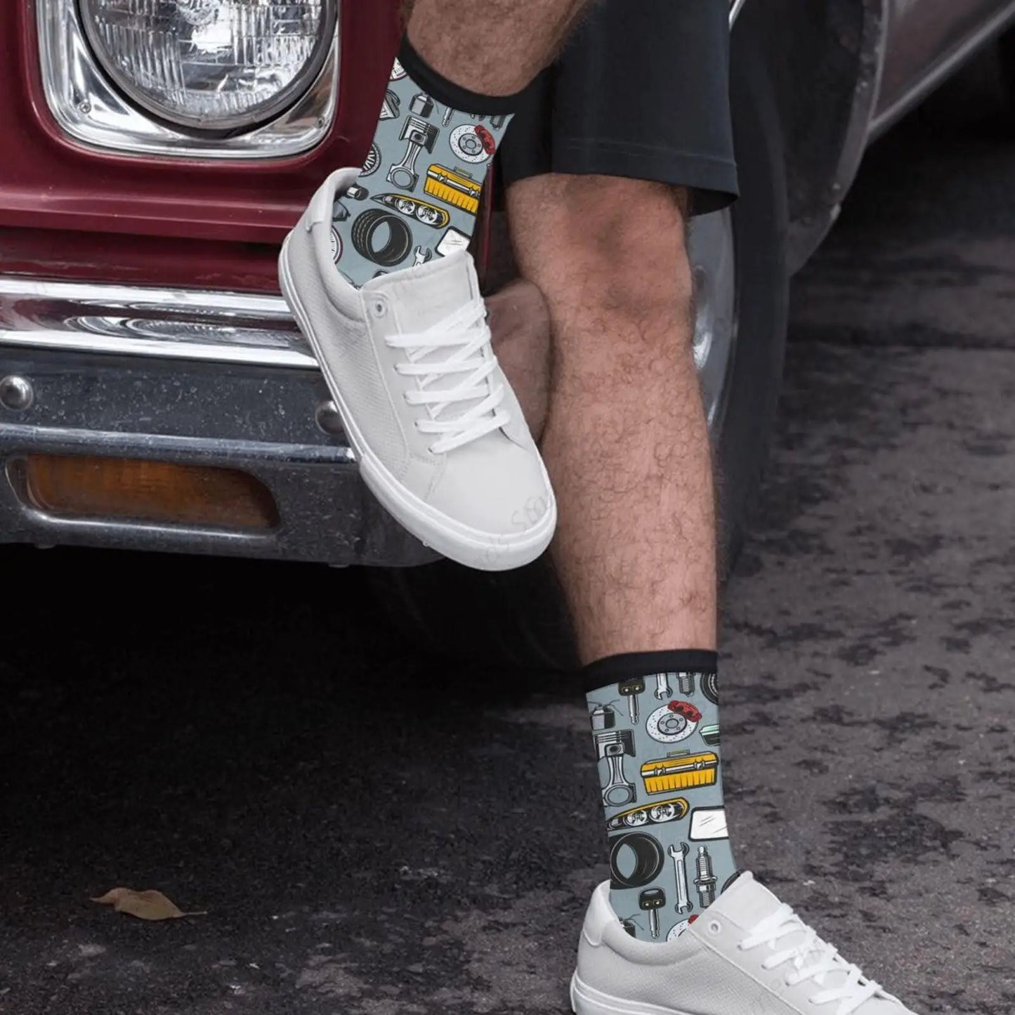 Car Mechanic Novelty Crew Socks Casual Crazy Funny Dress Socks For Women Men Teens Gift